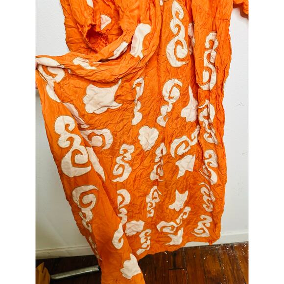 CHUFY Orange White Design Cupro Blend 3/4 Sleeves Lucia Maxi Dress Size Medium - Picture 11 of 16